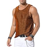 Casey Kevin Men's Glitter Tank Top Rave Gold Hipster Sequin Sleeveless Shirt Sparkly Disco Vest