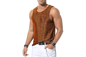 Casey Kevin Men's Glitter Tank Top Rave Gold Hipster Sequin Sleeveless Shirt Sparkly Disco Vest