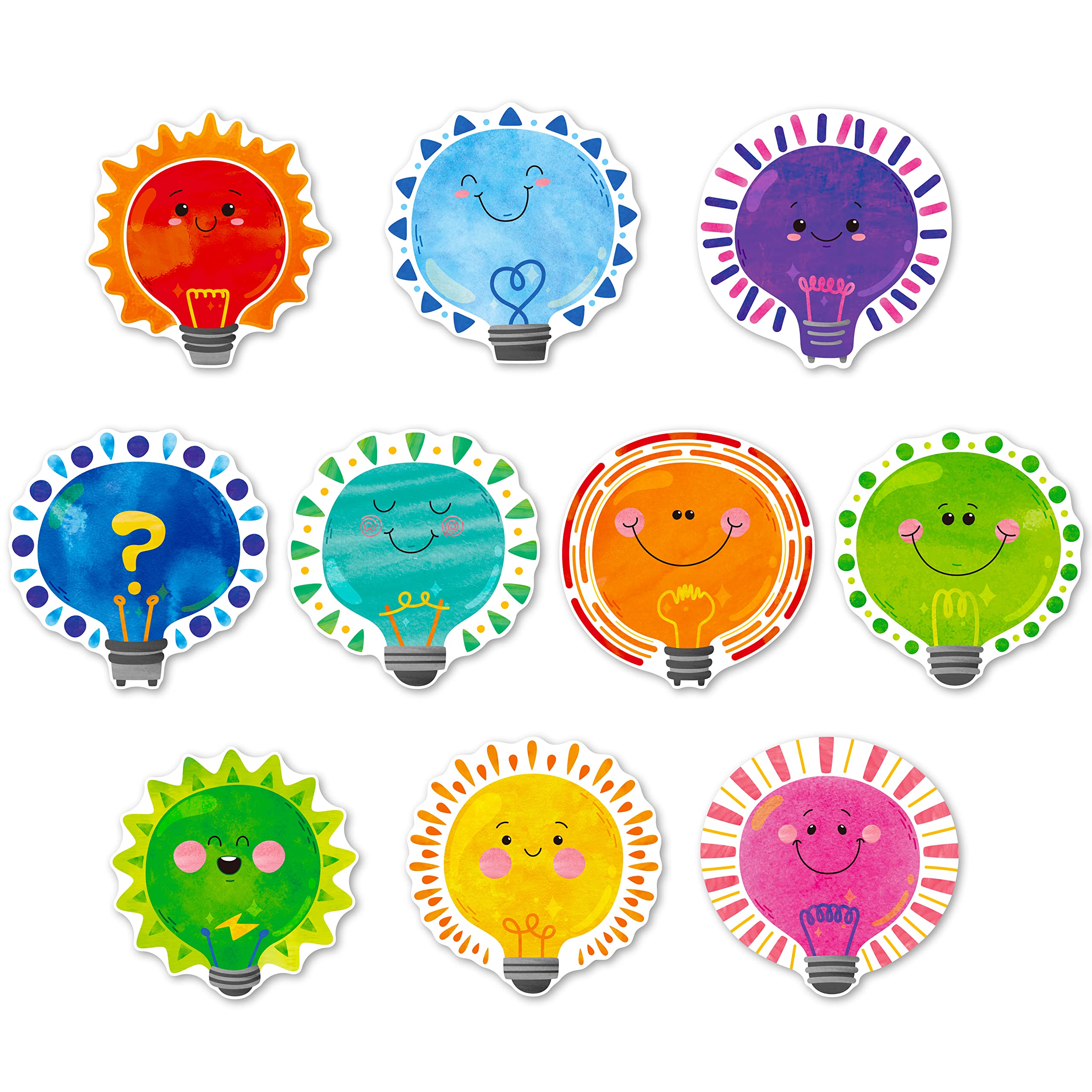 Gethelud 50 PCS Light Bulb Cutouts, Double-Sided Printing Lighting Accents Cut-Outs Bulletin Board Classroom Decoration in 10 Designs Holiday Decoration Party Supplies for Kids Teacher Student