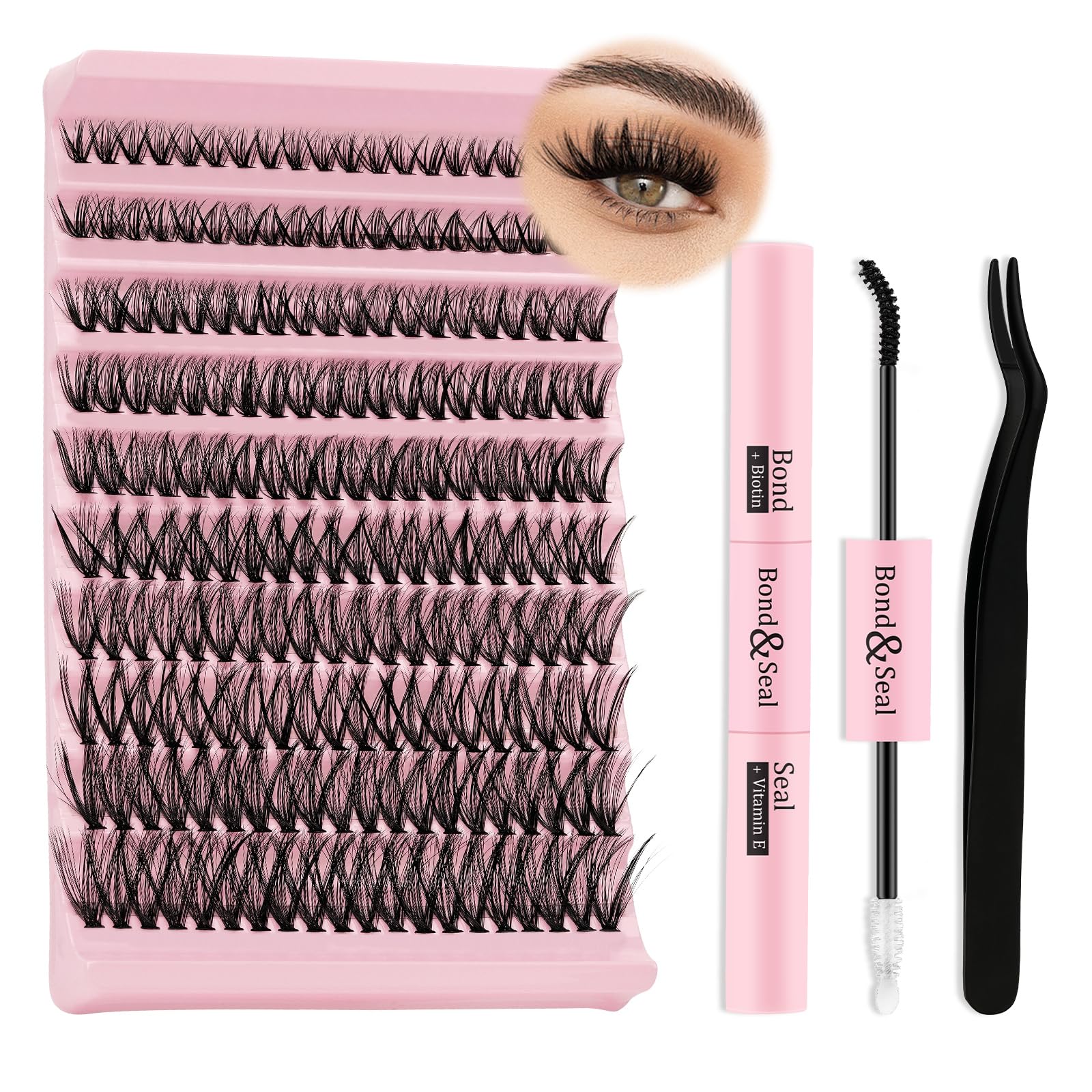 Higu clace Cluster-Lashes Kit 200pcs 8-18mm Lash Clusters D Curl, Eyelashes Individual Kit with Bond and Seal and Tweezers for DIY Eyelash-Extensions Kit at Home（40d Mix8-18mm）