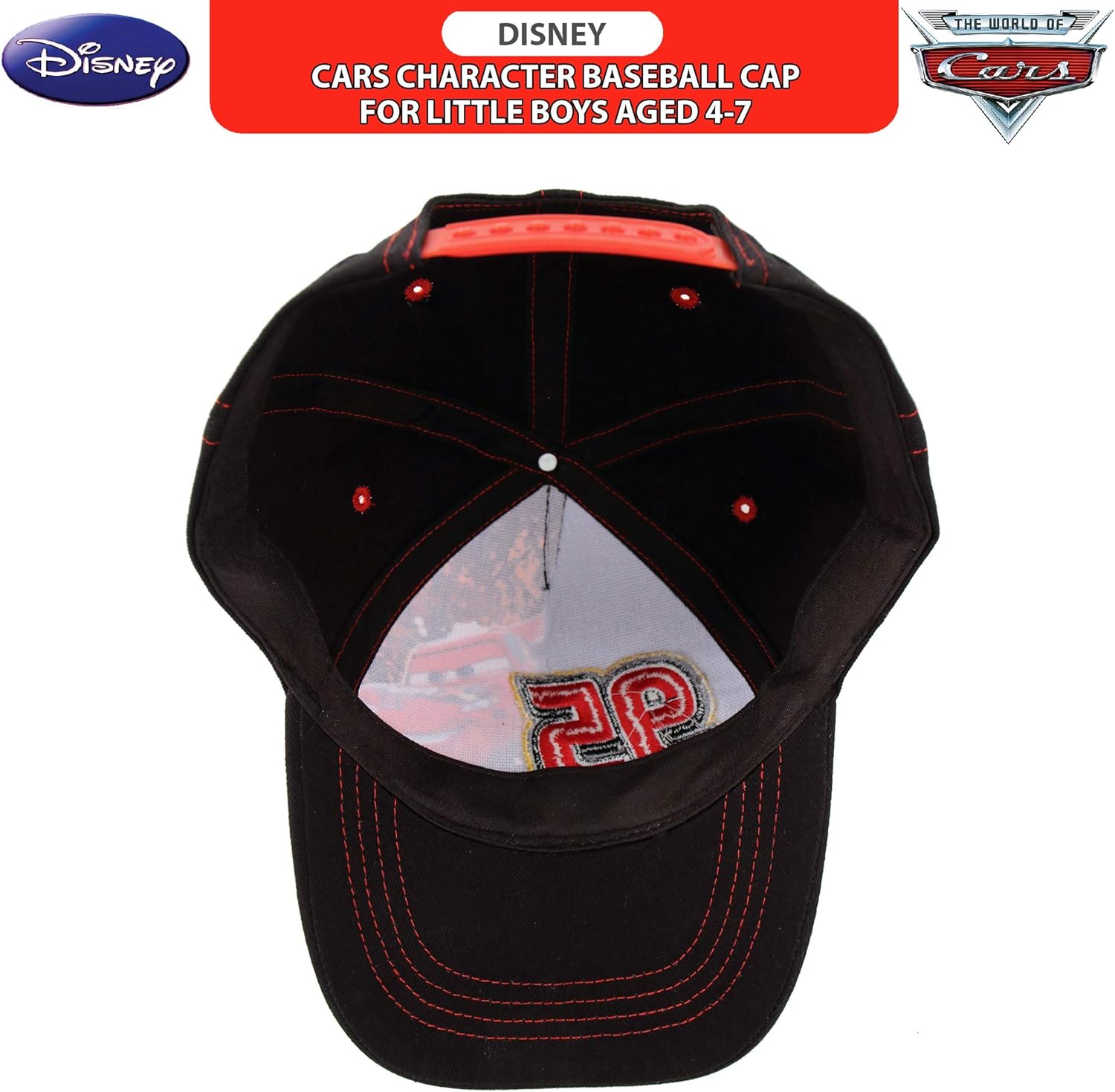 Disney Little Boys' Cars Lightning McQueen Character Cotton Baseball Cap, black/Red, Ages 4-7: Clothing