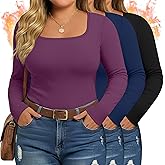 Evervibe 3 Pack Women's Plus Size Thermal Shirts Fleece Lined Long Sleeve Square Neck Slim Tops Underwear Base Layer Winter