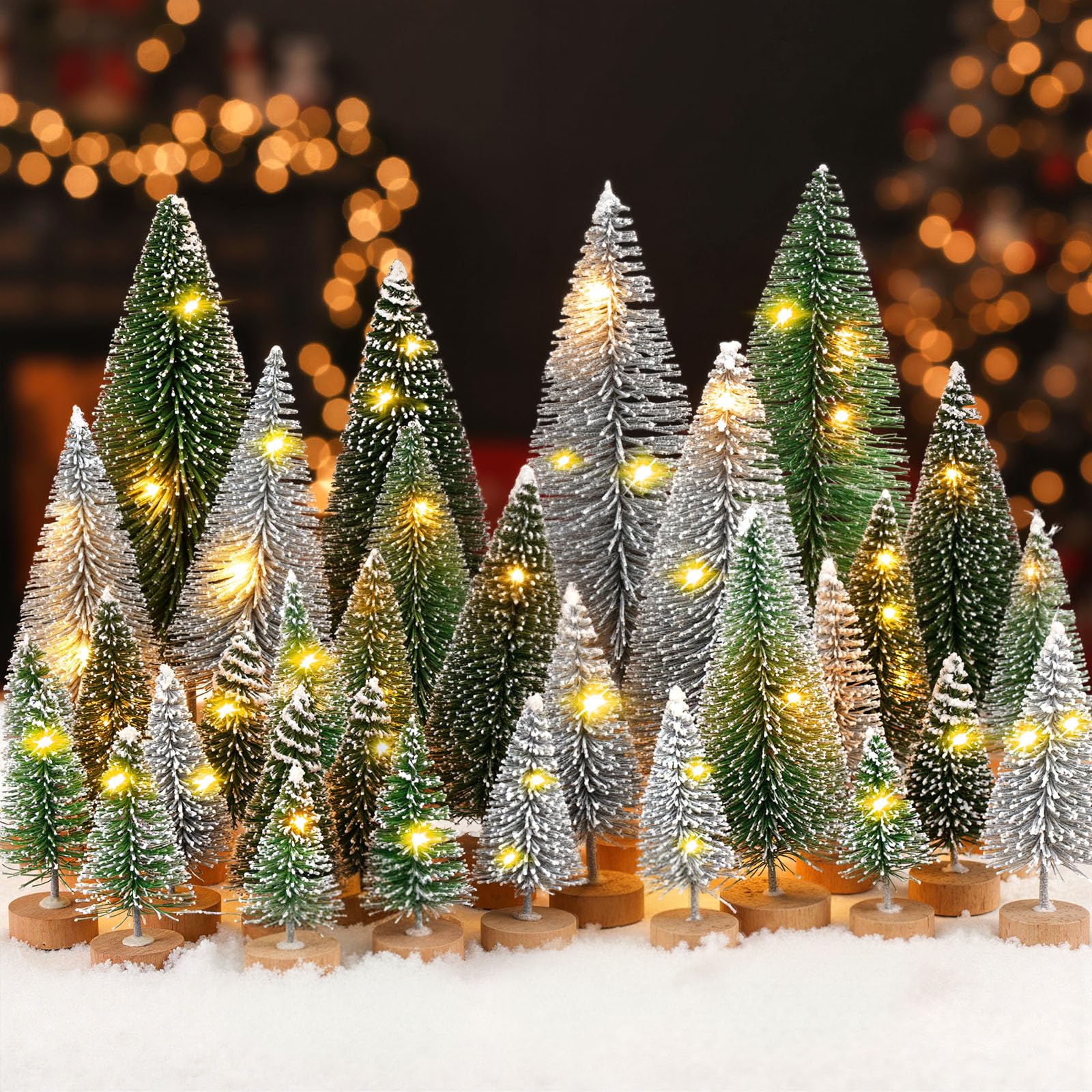 Photo 1 of DomeStar 35PCS Christmas Decorations Mini Christmas Tree with String Lights?Winter Village Accessories Bottle Brush Trees DIY Crafts Gifts Party Favors