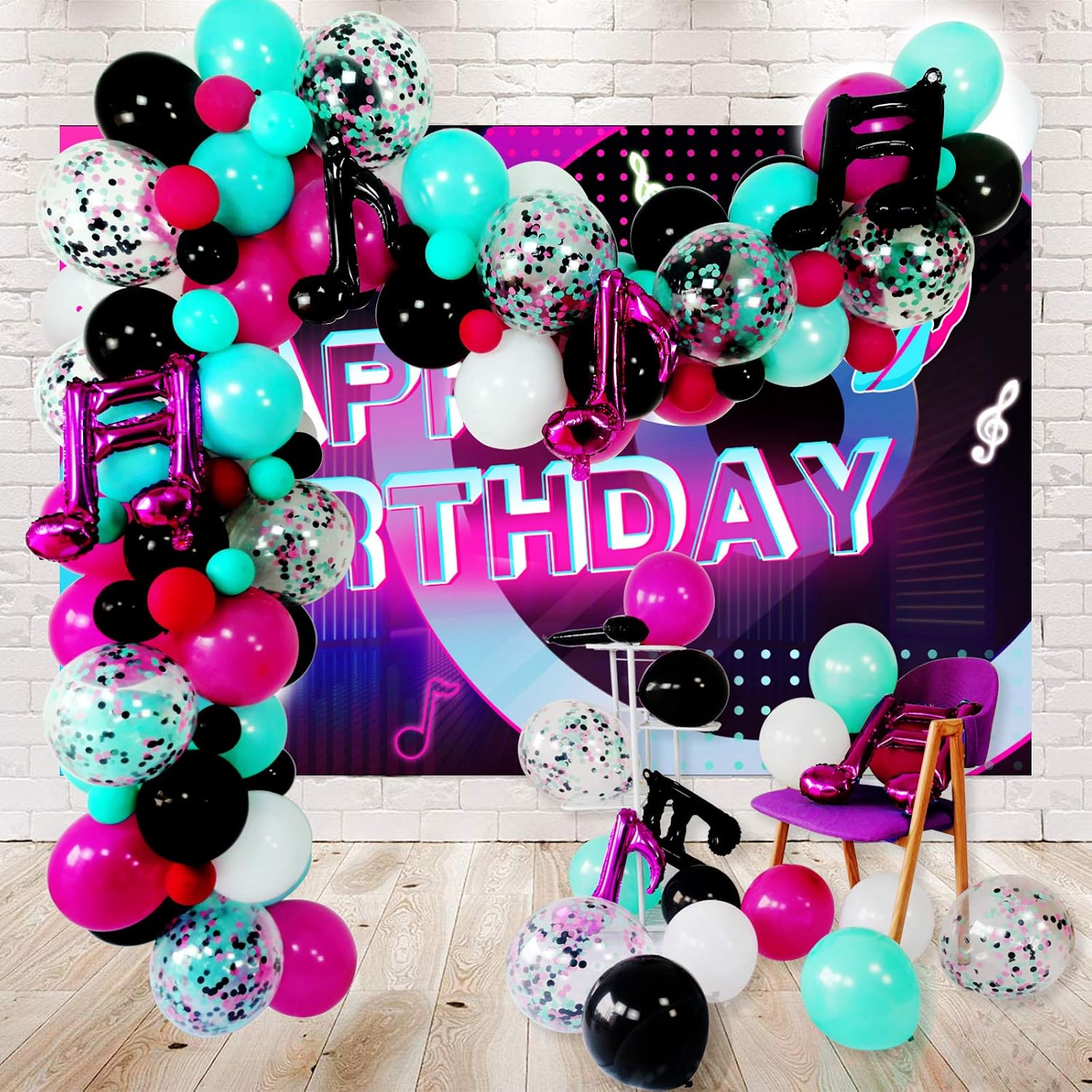 Music Notes Party Decorations, Karaoke Balloon Garland & Arch Kit, White, Rose Red, Seafoam Blue, Black Latex Balloons Confetti Balloon Musical Note Foil Balloon Strip Set for Birthday Party Supplies: Health & Personal Care