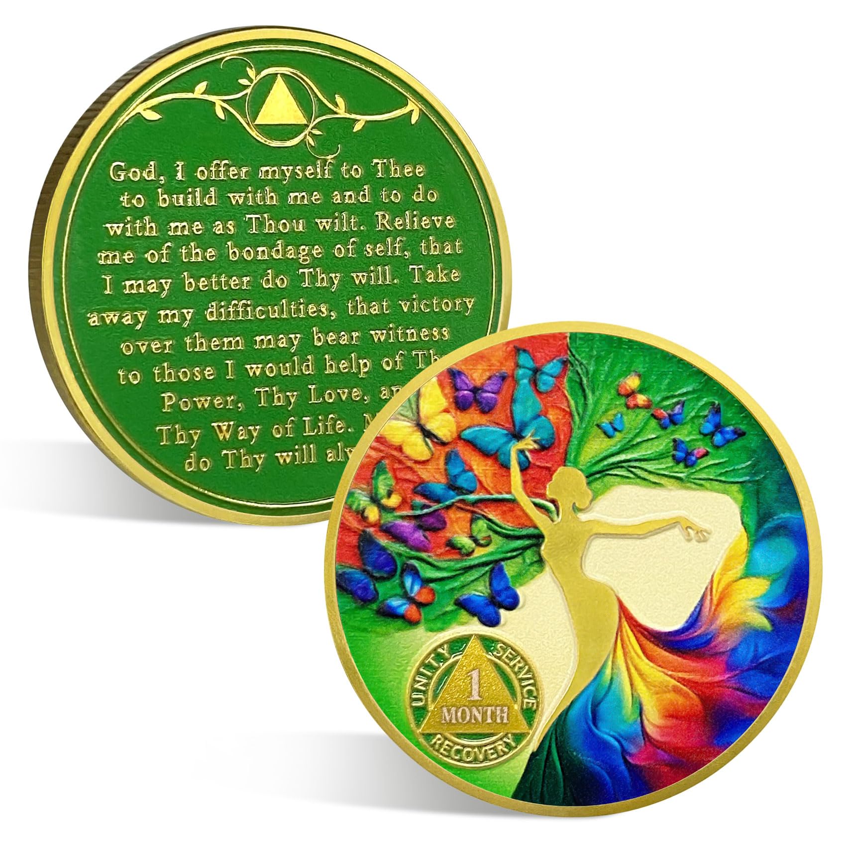 ACGZQY Sobriety Coin - 1 Month Artsy Butterfly Tree of Life Sobriety Chip AA Coin and Medallions Sober Token Narcotics Alcoholics Anonymous Recovery Gifts