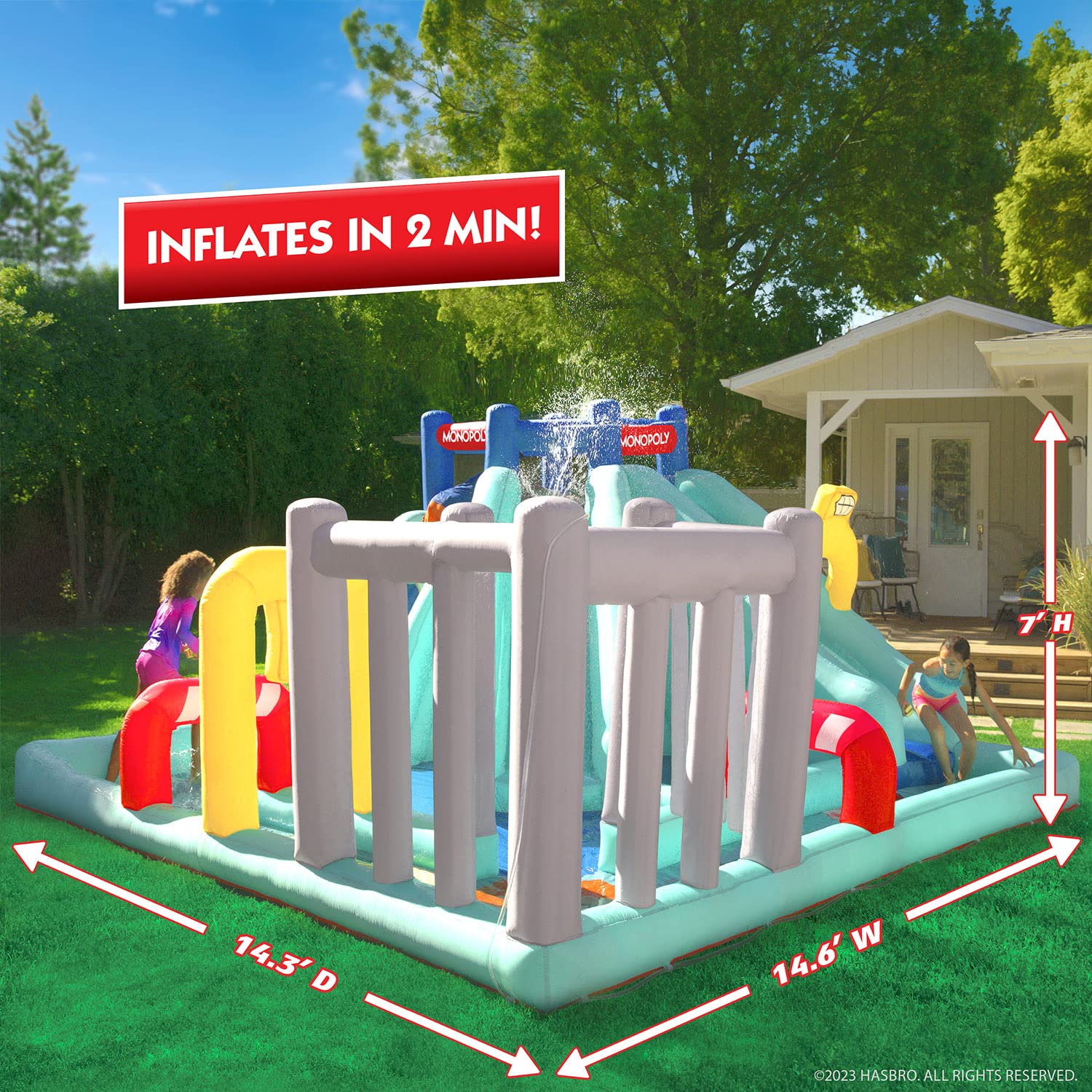 Hasbro Monopoly Splash Game – Mega Bouncer Inflatable Water Park – The Ultimate Summer Game for Kids, 2-4 players