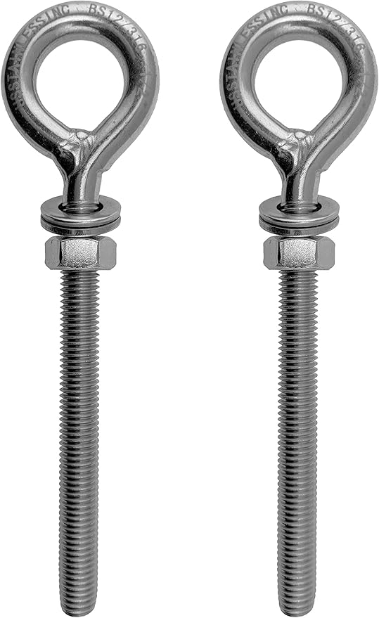 2 Pieces Stainless Steel 316 M12 Eye Bolt 12mm x 120mm (1/2