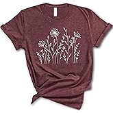 Floral T Shirts for Women, Wildflower Tees, Cute Flowers Shirt, Inspired Botanical Gardener Naturalist Flower T-Shirt, Summer Wildflower Shirt