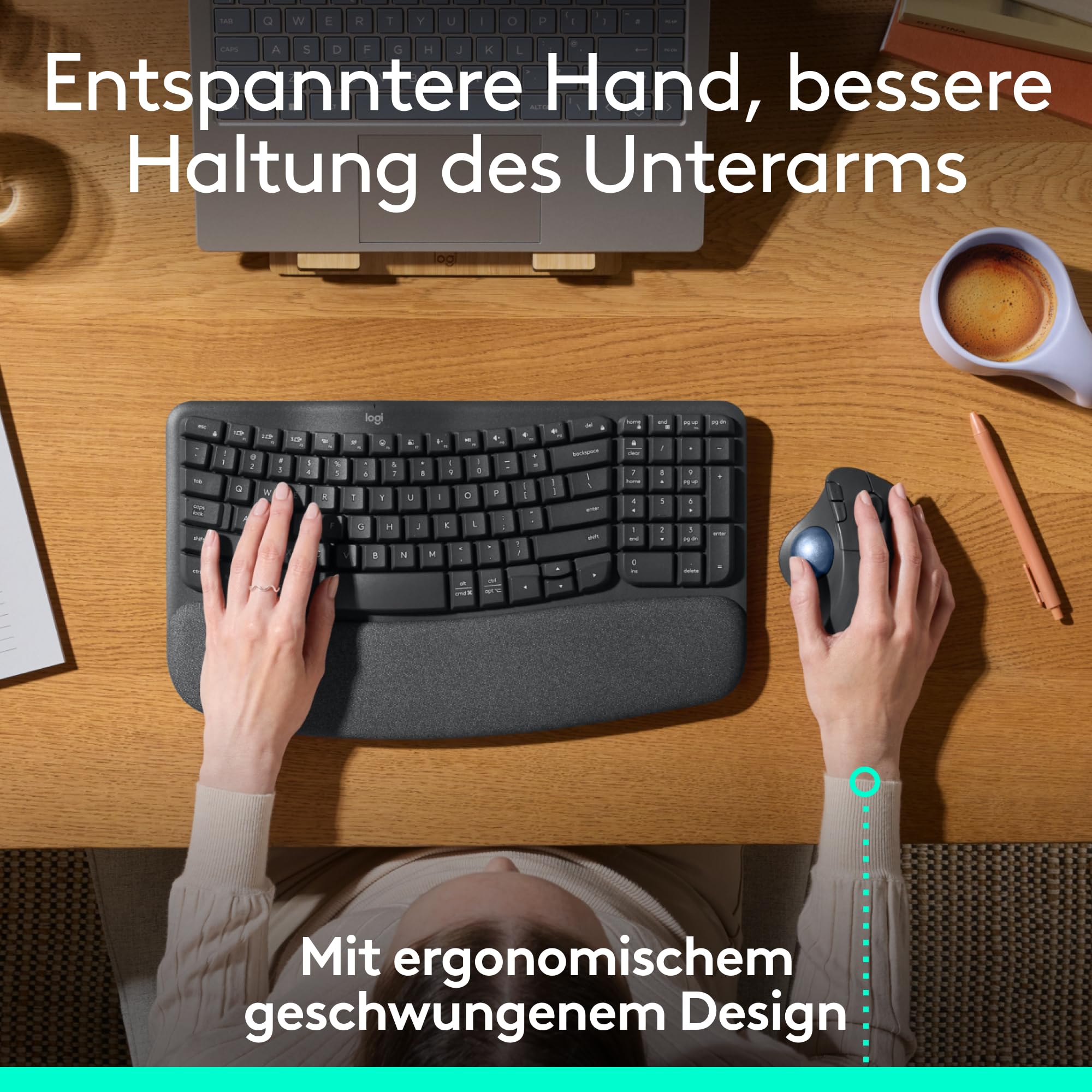 Logitech Ergo M575S kabellose Trackball-Maus, kabellose ergonomische Maus mit Bluetooth und verschlüsseltem Dongle, komfortable Daumensteuerung, für PC/Mac - Grafit 3