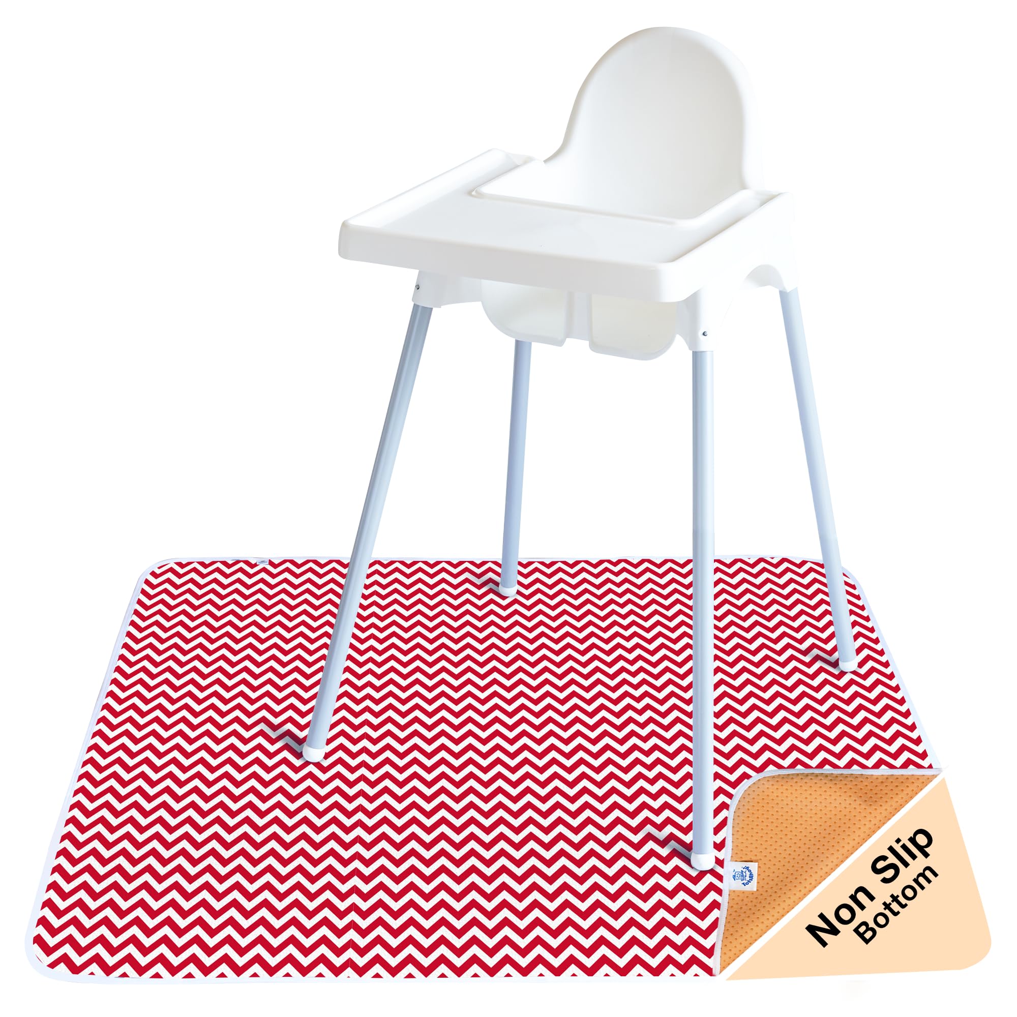 TotsAhoy! Non Slip Splash Mat for Under Highchair - Floor Protector & Play Mat - Waterproof Non Slip - Great for Baby, Craft, or Play (Red Chevron)