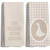 Nipil Vintage Farmhouse The Silliest Goose Around Decor Kitchen Towels Set of 2,Cottagecore Rustic Silly Goose Nursery Bathroom Decor,16x24 Inch