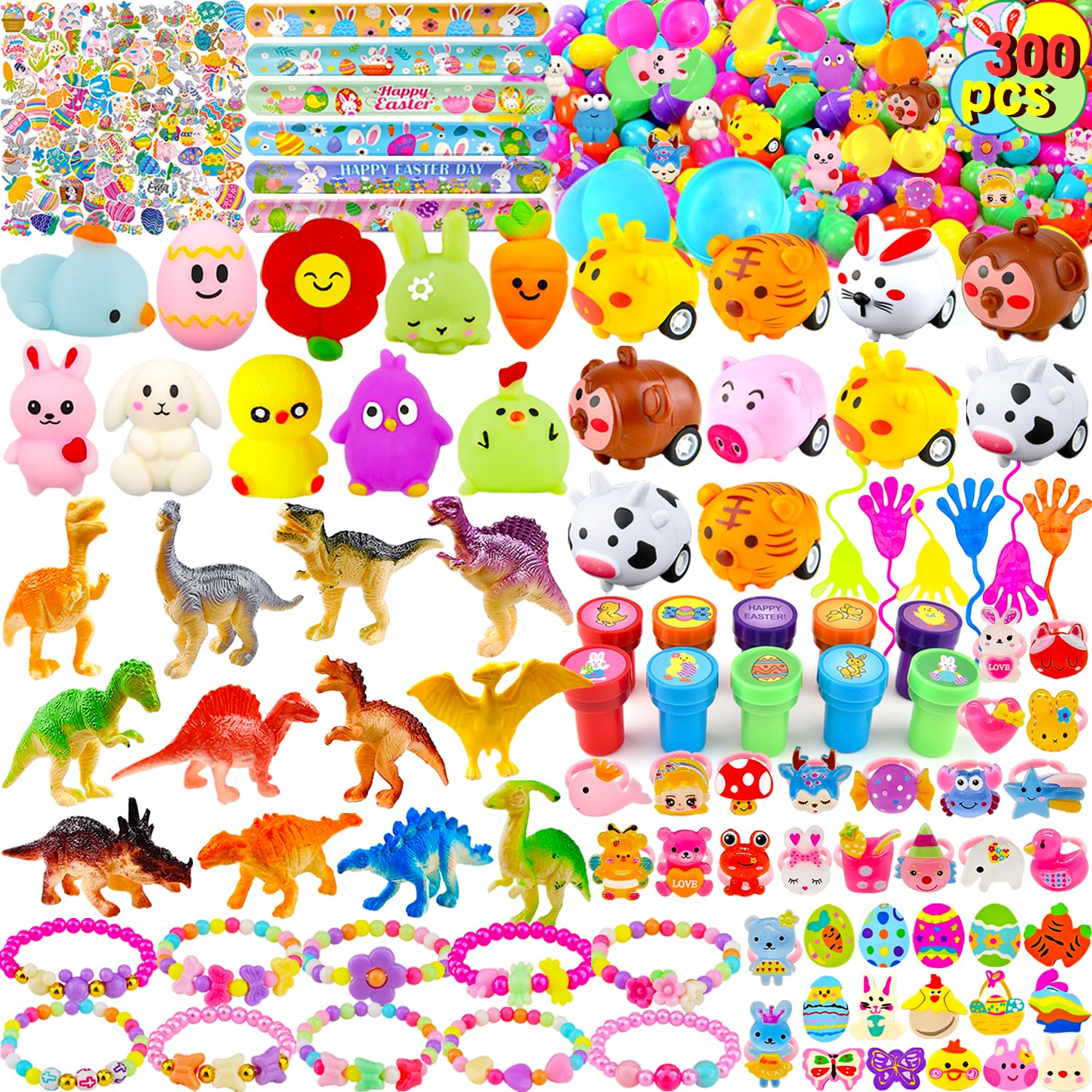 bider 300 pcs Bulk Easter Eggs filled with Toys Inside 100 PACK Easter Egg Fillers Easter Eggs Stuffed Plastic easter basket stuffers Easter Egg Hunt Party Favors Kids Boys Girls