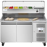 KoolMore 59 in. Two-Door Commercial Granite Top Pizza Prep Refrigerator with Refrigerated Condiment Pan Holder in Stainless-Steel (KM-RPCPS-2D59-GRT)