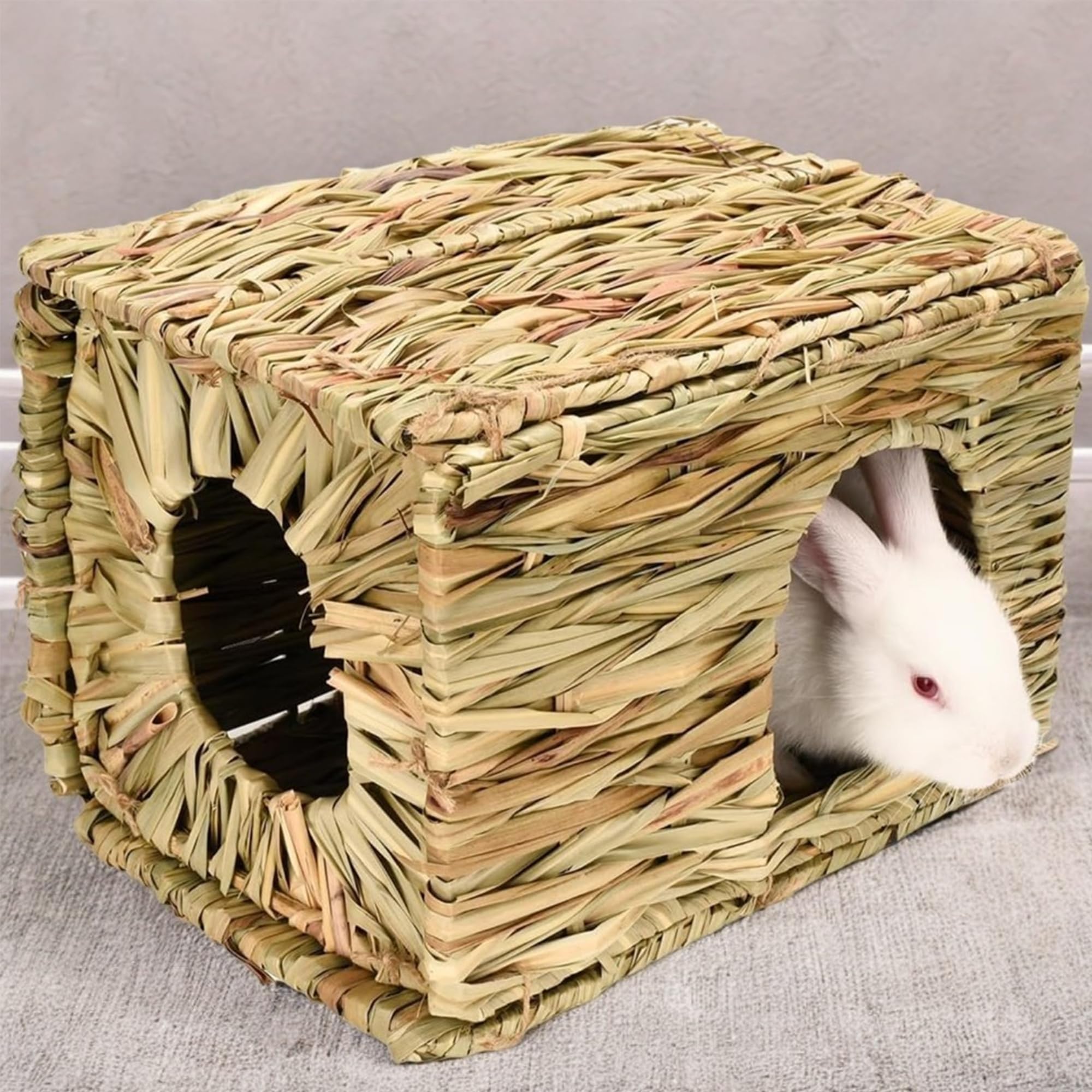 MINGZE Folding Straw House, Rabbit Grass House, for Rabbit Guinea Pig Chinchilla Ferret, Multi-Utility, Edible, Non-Toxic, Chew Toy for Small Animals