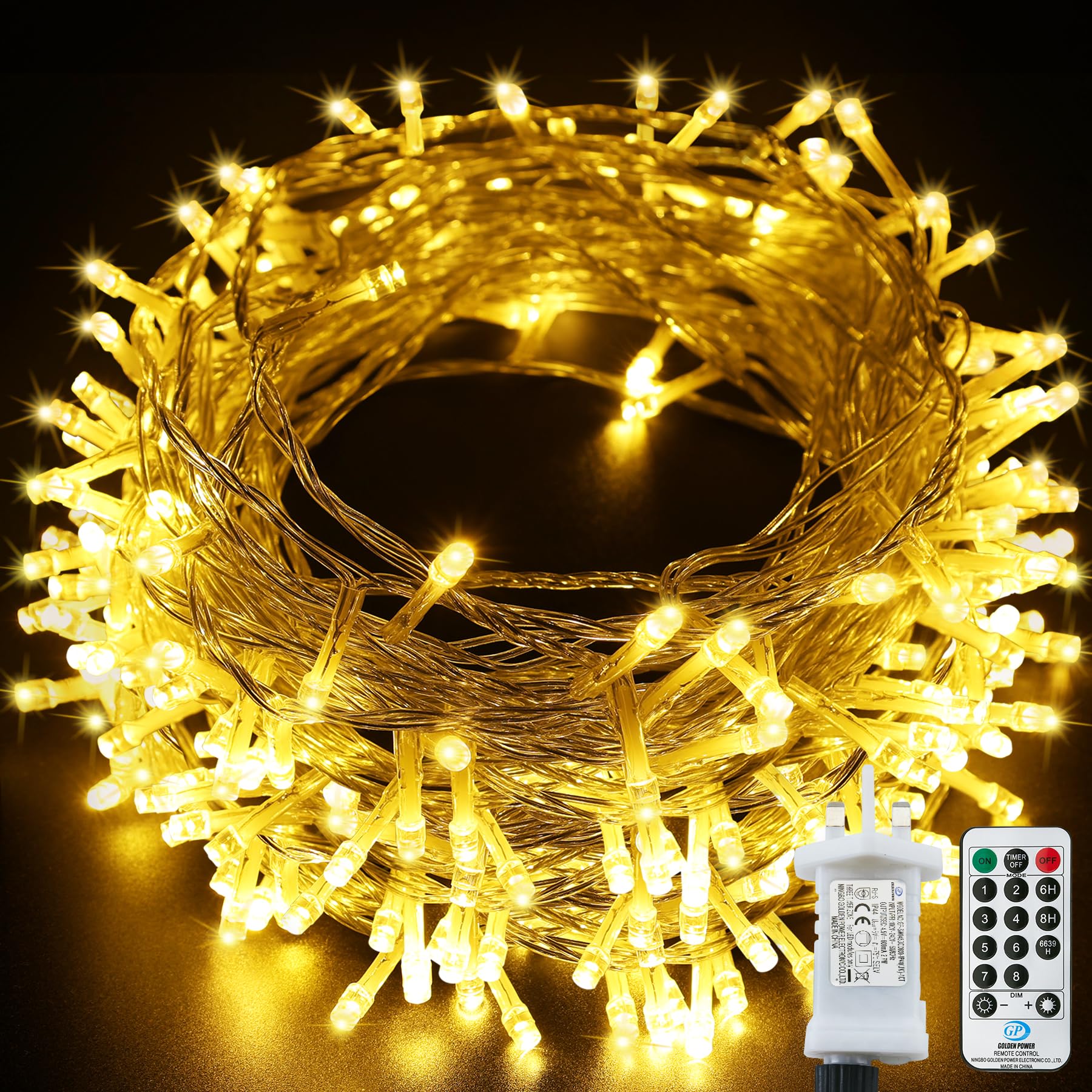 Bollengold 220 LED Fairy Lights Plug in with Timer/8 Modes/Remote - 22M/72Ft Main Powered String Lights, Waterproof Outdoor/Indoor Christmas Lights for Party, Wedding, Bedroom, Decoration(Warm White)