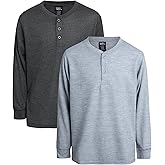 Quad Seven Boys Shirt - 2 Pack Waffle Knit V-Neck or Henley Long Sleeve Thermal T-Shirt - Baselayer Shirt for Boys (8-18)