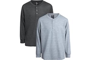 Quad Seven Boys Shirt - 2 Pack Waffle Knit V-Neck or Henley Long Sleeve Thermal T-Shirt - Baselayer Shirt for Boys (8-18)