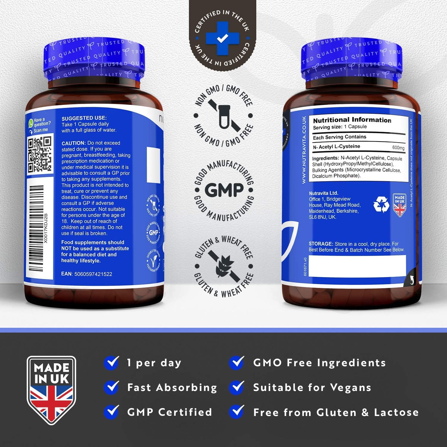Nutravita NAC N-Acetyl-Cysteine 600mg, 150 Vegan Capsules, 5 Months Supply of NAC Supplement - Image 4