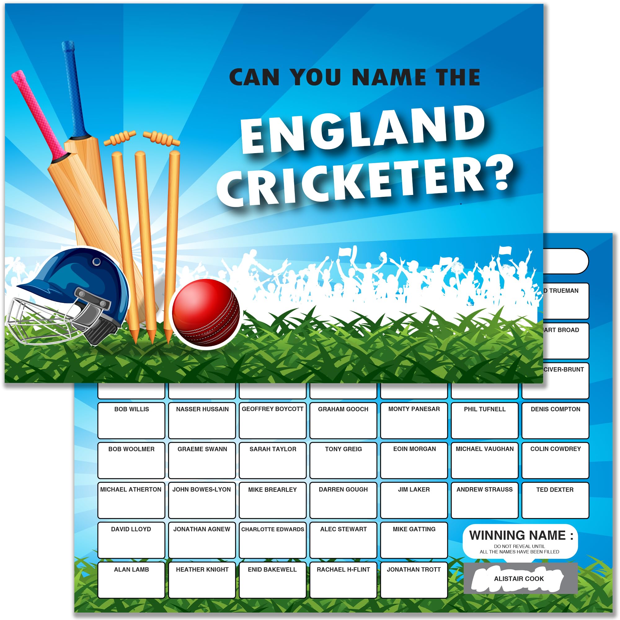 Olivia Samuel 10 x England Cricketers Fundraising Scratch Cards. A5 Cards with 52 Squares to Raise Money for Charity