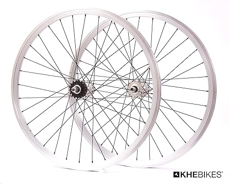 KHE Fixie Laufradsatz 700c Industriegelagert 30mm Hoch Doppelkammerfelgen Silber mit Starr- und Freilaufritzel - C5 HW