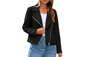 Glamaker Womens Faux Suede Jackets Long Sleeve Casual Cropped Zipper Biker Moto Jacket Fall Winter Outfits