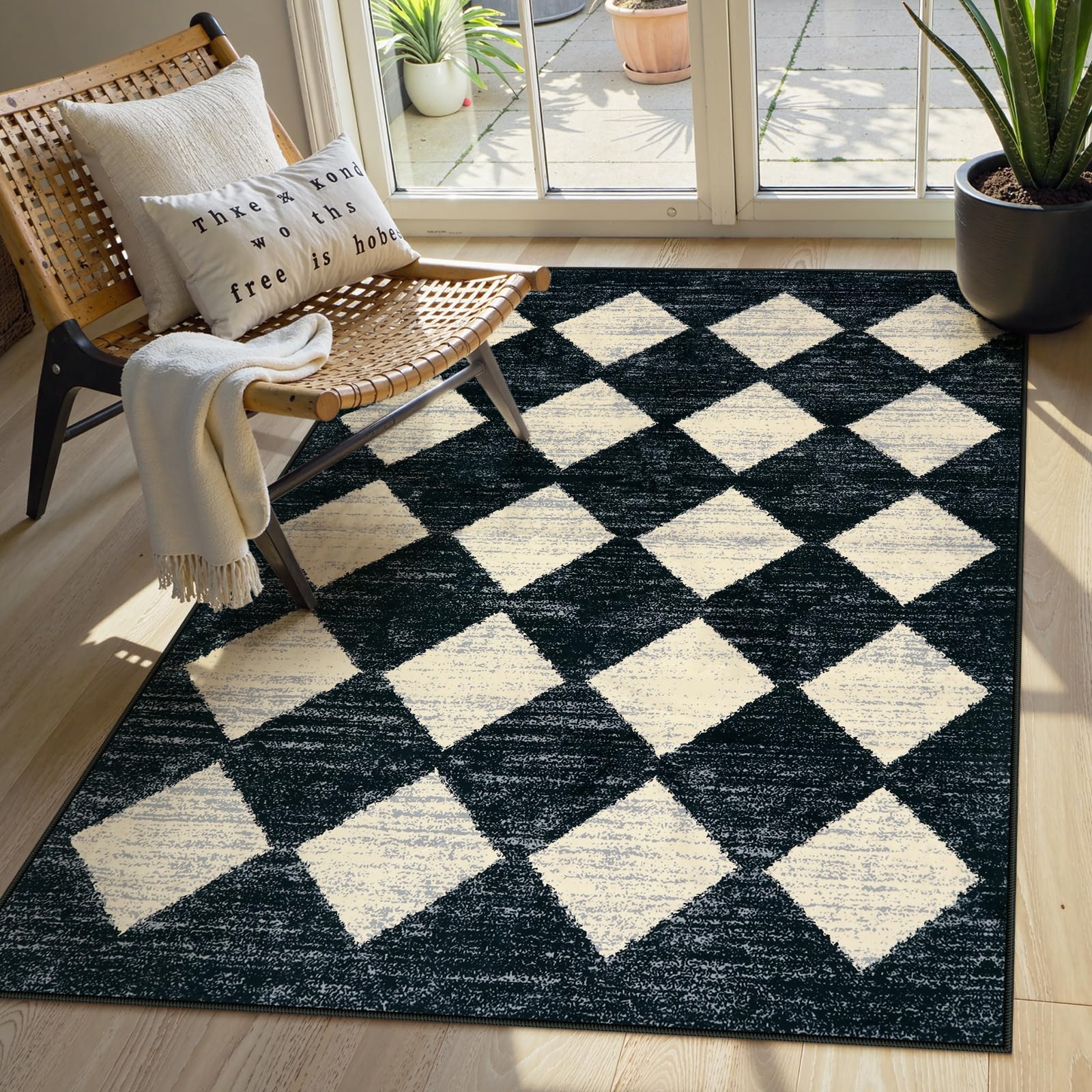 Photo 1 of Lahome Zelie Machine Washable Area Rugs for Bedroom Aesthetic, 4x6 Soft Living Room Area Rug Non Slip Entryway Rugs, Moroccan Trellis Printed Black and White Indoor Kitchen Carpet for Bedside Office