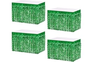 MZJU 4P Wavy Metallic Tinsel Foil Fringe Table Skirts for Rectangle Tables Backdrop Garland Curtains for Parade Floats Wedding Birthday Parties Decoration Graduation 2025 Christmas (Green)