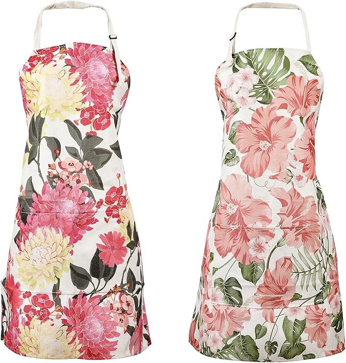 Cooking Aprons for Women with Pockets Floral Pattern 2 Pieces Cute