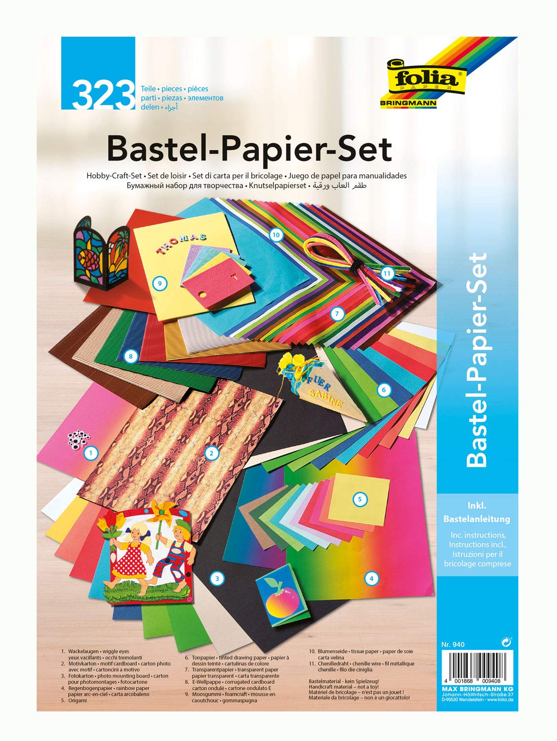 folia 940 Craft Paper Set All Year Round 323 Pieces Creative Set for Children and Adults with Various Craft Materials