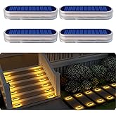 DetarZinLED Solar Step Lights Outdoor Waterproof LED, 4 Pack Warm White Flat Solar Powered Deck Lights for Outside, Stick on 