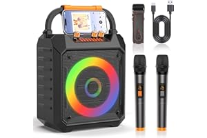 Karaoke Machine JUNGLE MONSTER 30W Karaoke Machine for Adults,Portable Karaoke Speaker with 2 Wireless Microphones, LED Lights Speaker with Microphone, Supports TF/SD/USB, AUX in, FM, REC for Party