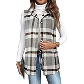 Zeagoo Plaid Vest for Womens Casual Sleeveless Flannel Jacket Lapel Button Down Shirt with Pockets 2025 Fall Clothes