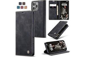 Cracedily for iPhone 16 Pro Case, Flip Wallet Leather Case with Card Holder Magnetic Closure Shockproof Kickstand Protective Phone Cases Cover for iPhone 16 Pro, Black