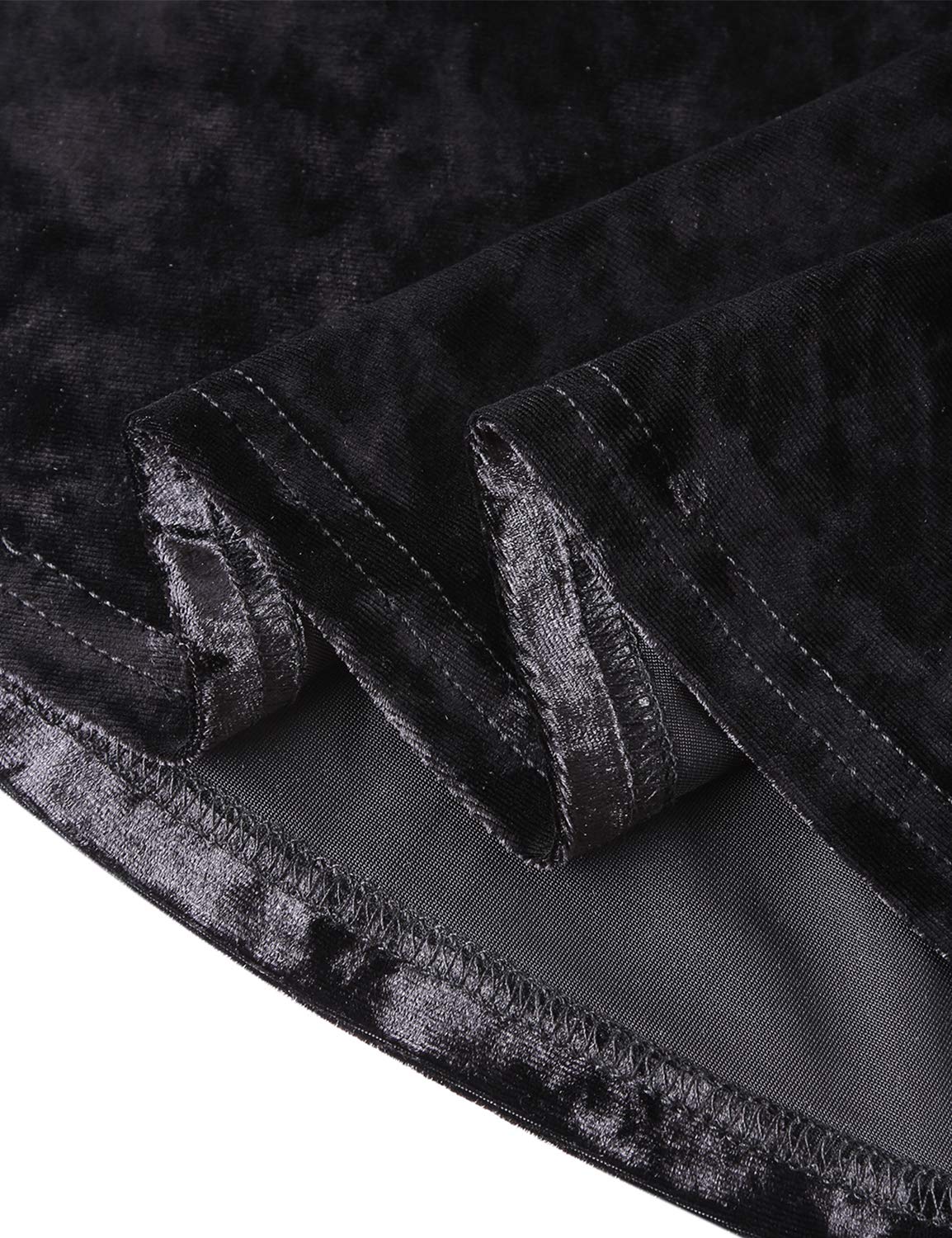 Blooming Jelly Women\'s V Neck Dress Velvet Spaghetti Strap Sleeveless Open Back Pleated Zip Elastic Mini Dress (Black, M=UK 12)