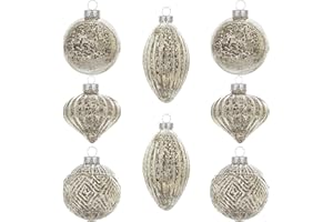KI Store Mercury Glass Christmas Ornaments Set of 8 Champagne Silver Hanging Christmas Balls Finials for Christmas Tree Decoration Holiday Décor