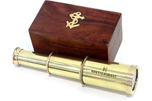 NAUTICALMART Brass Nautical Telescope 6" with Rosewood Box - Pirate Navigation Captain Spyglass Handheld Telescope Wonderful Gift for Nautical Décor Lovers Travellers Adventure Enthusiasts Collectible