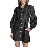 BCBG Womens Long Sleeve Button Front Collared Denim A-line Mini Dress