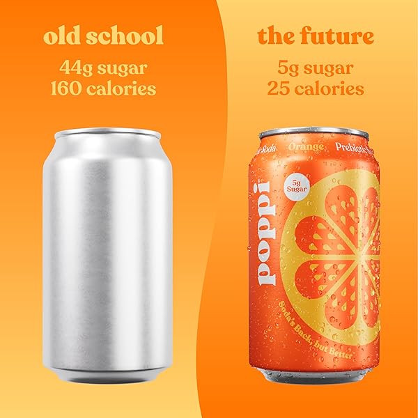 POPPI SPARKLING PREBIOTIC SODA BEVERAGE WITH APPLE CIDER VINEGAR, SELTZER WATER AND FRUIT JUICE, ORANGE FLAVOR, 12 FL OZ, 1 COUNT, PACKAGING MAY VARY