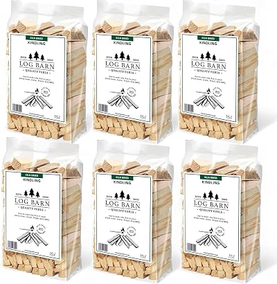 Log Barn Kiln-Dried Kindling Wood 13kg 6 x 15l Bags for Fires