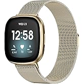 ZWGKKYGYH Bands Compatible with Fitbit Sense 2/Sense/Versa 3/Versa 4 Smartwatch Women Men, Stainless Steel Metal Mesh Magnetic Band Replacement for Sense/Versa 3/4, Small Champagne