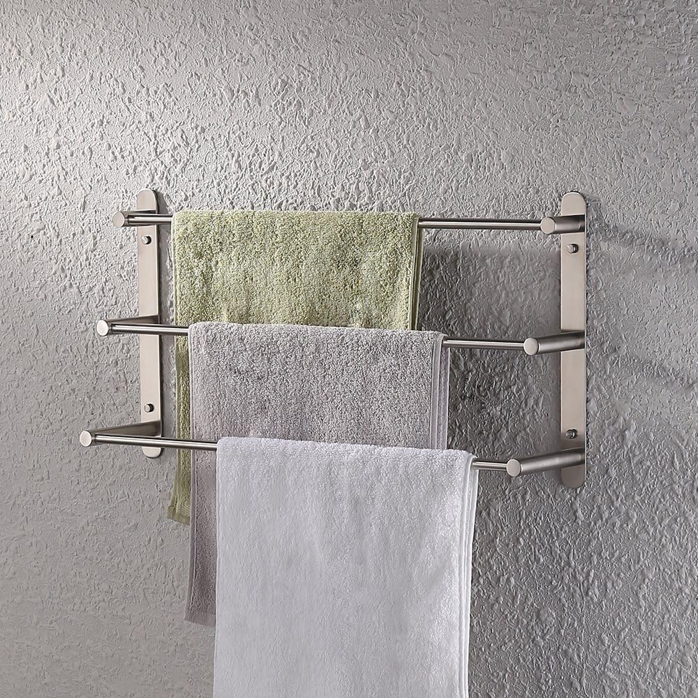 KES 3-Tiers Bath Towel Bar 24-Inch Stainless Steel Bathroom Towel Rack Wall Mount, Brushed Finish, BTH202S3-2 - - 