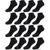 Duufin 16 Pairs Kids Socks Boys Girls Black White Half Cushion Low Cut Ankle Socks for Kids 4-15 Years Old
