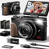 NBD 5K 64MP Digital Camera for Photography with 18X Zoom,2026 Upgraded Autofocus Vlogging Camera,Point and Shoot Digital Cameras with 2 Batteries,64GB TF Card,Flash, Anti-Shake(Black)