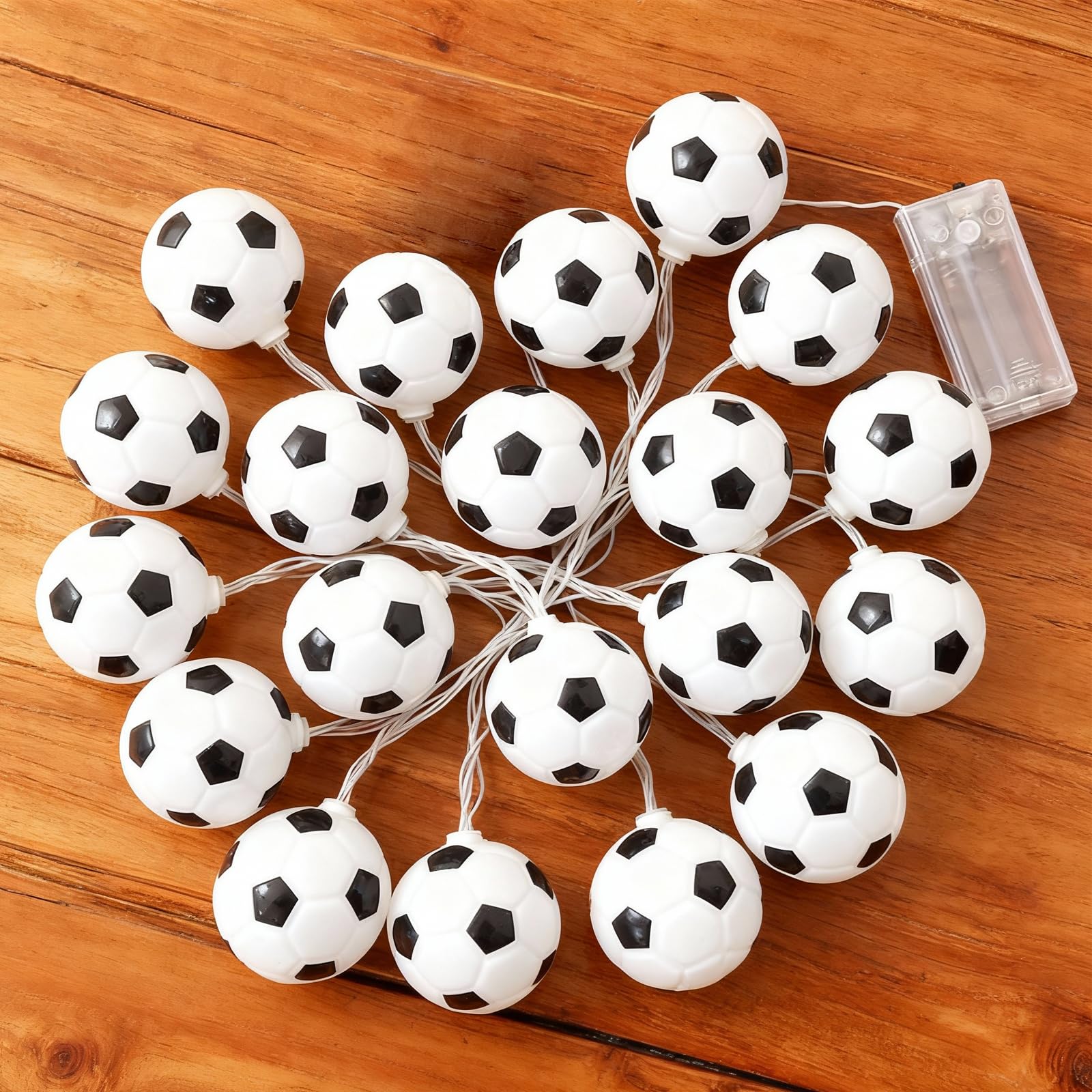 Photo 1 of ASIJUNTYECHO Football Soccer Decor String Lights Battery Operated 20 LED 9.84 FT for Sport Themed Room Party, Light Up Ball, Warm White, Soccer Gifts for Sports Lovers