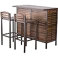 Christopher Knight Home Leni Indoor Acacia Bar Set with Rustic Metal Finish Accents, Dark Brown / Rustic Metal