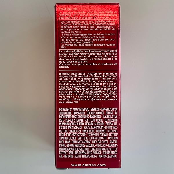CLARINS TOTAL EYE LIFT | ANTI-AGING EYE CREAM | TARGETS WRINKLES, CROW’S FEET, DARK CIRCLES, AND PUFFINESS FOR A VISIBLE EYE LIFT IN 60 SECONDS FLAT*| INGREDIENTS OF 94% NATURAL ORIGIN