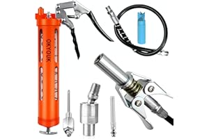 OKYOUK Grease Gun Kit,Visible Heavy Duty Pistol-Grip Grease Gun, Quick Lock Grease Gun Coupler(0.53"),12" Hose with 360° Swivel Fittings, Zerk Cleaning Tool and 2Pcs Grease Needles Tips Included