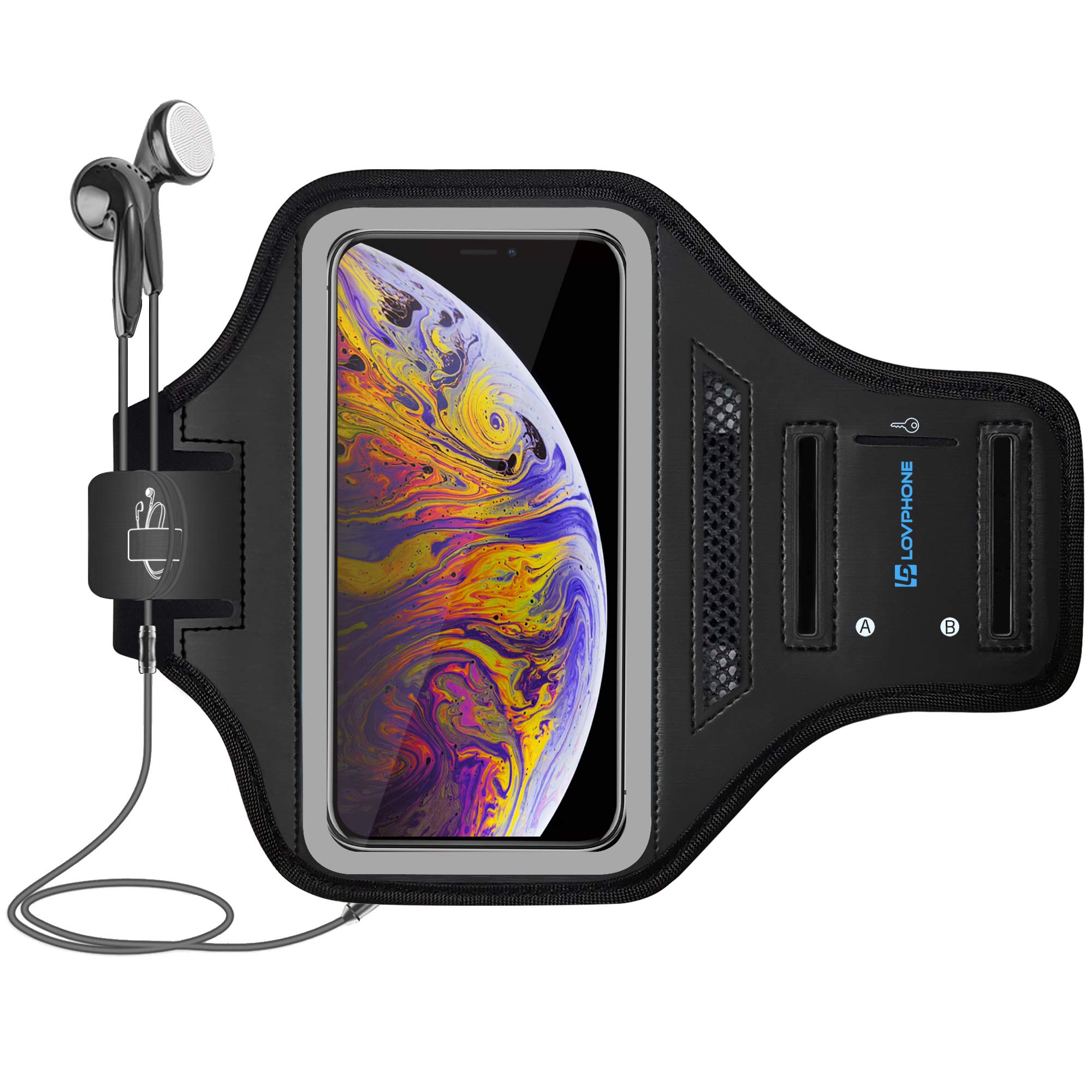 LOVPHONE Armband for iPhone iPhone Xs Max, Waterproof Sport Outdoor Gym Running Key Holder Card Slot Phone Case Bag Armband (Gray)