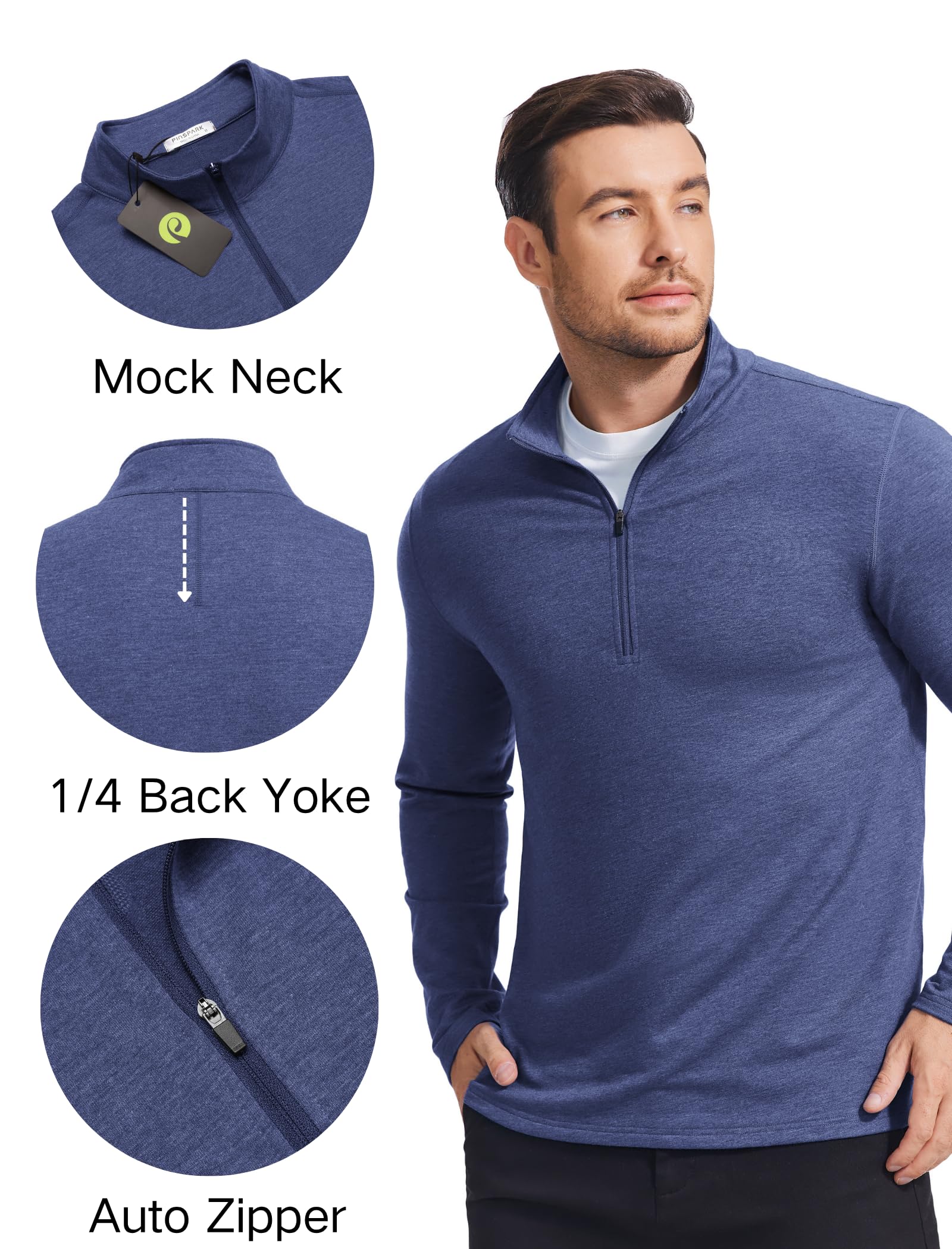 PINSPARK Men's Quarter Zip Up Pullover Mock Neck Sweatshirts Long Sleeve Golf Shirts Performance Athletic Casual Workout Khaki