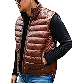 Jild Lambskin Leather Puffer Vest with Removable Hood - Stand Collar Casual Style Sleeveless Leather Jacket Men